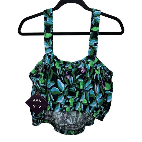 NWT Ava & Viv Tropical Floral Tank Crop Top Stretchy Women's 1X - Picture 2 of 7